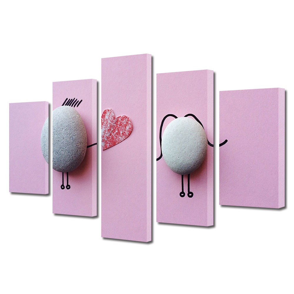 Set Tablouri Multicanvas 5 piese Colectia Ziua Indragostitilor, Dragobete, Valentine's Day, Cadouri simple, Decoratiuni Moderne pentru Casa, 120 x 225 cm