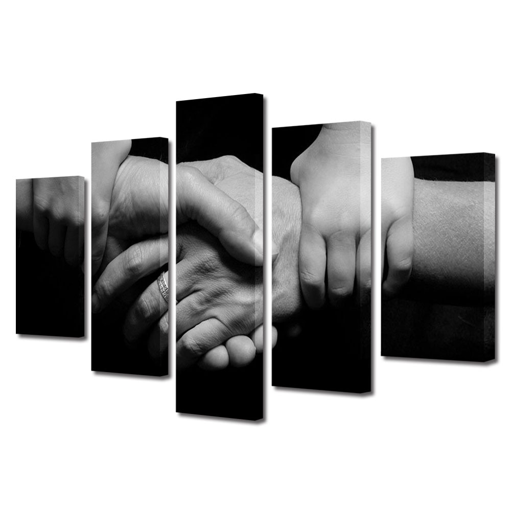 Set Tablouri Multicanvas 5 piese Colectia Ziua Indragostitilor, Dragobete, Valentine's Day, Cu mainile stranse, Decoratiuni Moderne pentru Casa, 120 x 225 cm
