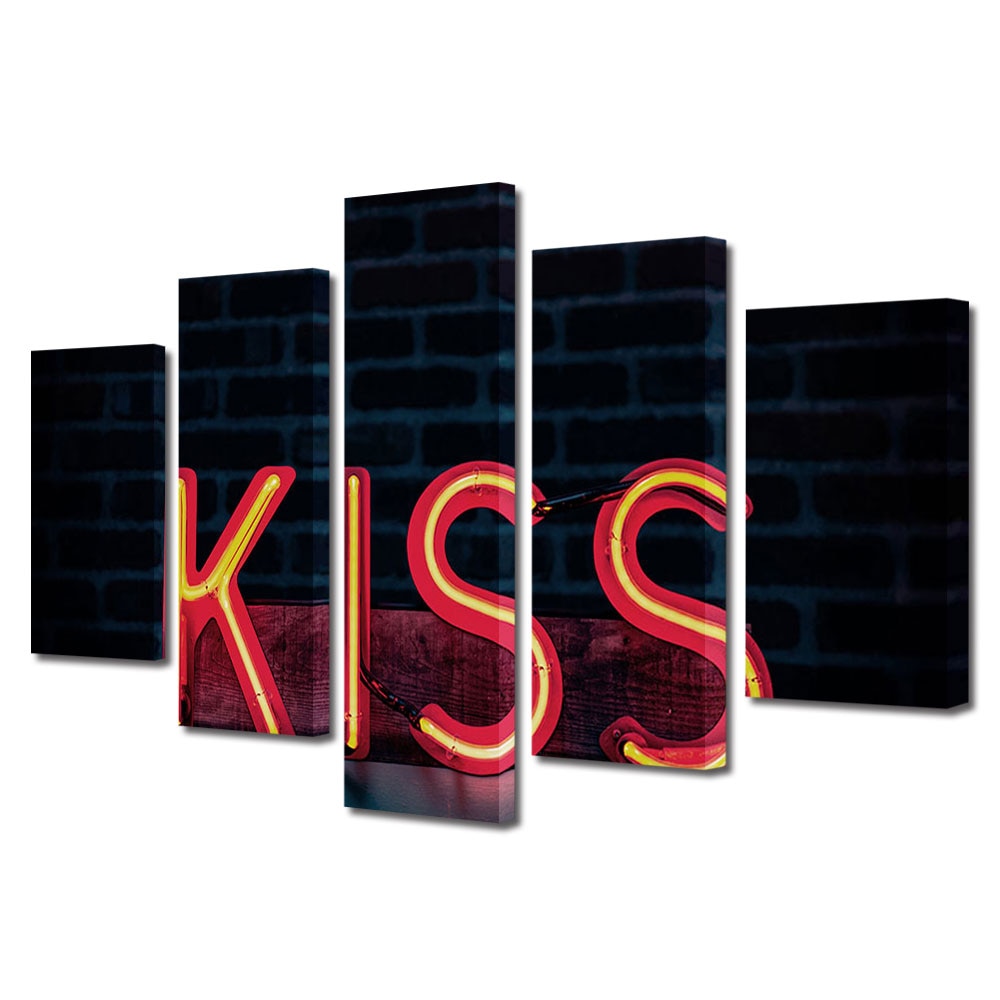 Set Tablouri Multicanvas 5 piese Colectia Ziua Indragostitilor, Dragobete, Valentine's Day, Sarut Aprins, Decoratiuni Moderne pentru Casa, 120 x 225 cm