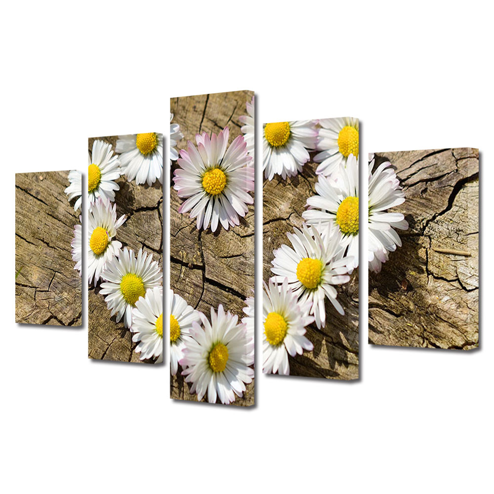 Set Tablouri Multicanvas 5 piese Colectia Ziua Indragostitilor, Dragobete, Valentine's Day, Inima din flori, Decoratiuni Moderne pentru Casa, 120 x 225 cm