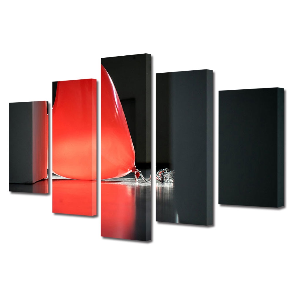 Set Tablouri Multicanvas 5 piese Colectia Ziua Indragostitilor, Dragobete, Valentine's Day, Balon lasat in camera, Decoratiuni Moderne pentru Casa, 120 x 225 cm