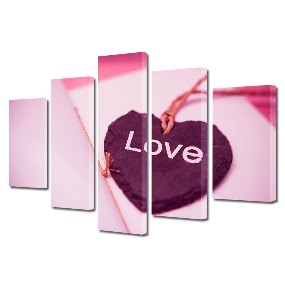 Set Tablouri Multicanvas 5 piese Colectia Ziua Indragostitilor, Dragobete, Valentine's Day, Medalion cadou, Decoratiuni Moderne pentru Casa, 120 x 225 cm