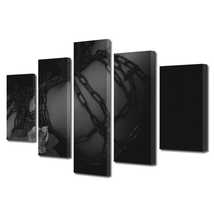 Set Tablouri Multicanvas 5 piese Colectia Ziua Indragostitilor, Dragobete, Valentine's Day, Legata cu lanturi, Decoratiuni Moderne pentru Casa, 80 x 150 cm
