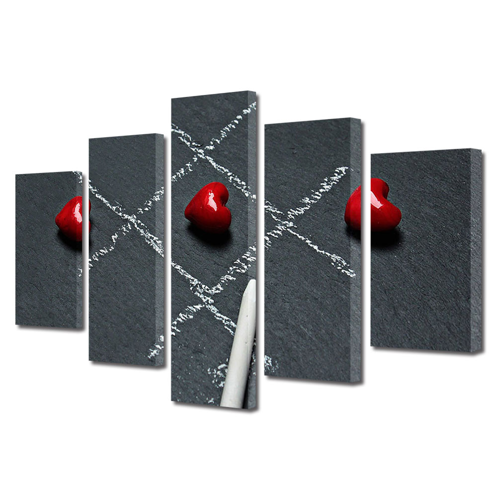 Set Tablouri Multicanvas 5 piese Colectia Ziua Indragostitilor, Dragobete, Valentine's Day, Inimi si atat, Decoratiuni Moderne pentru Casa, 120 x 225 cm