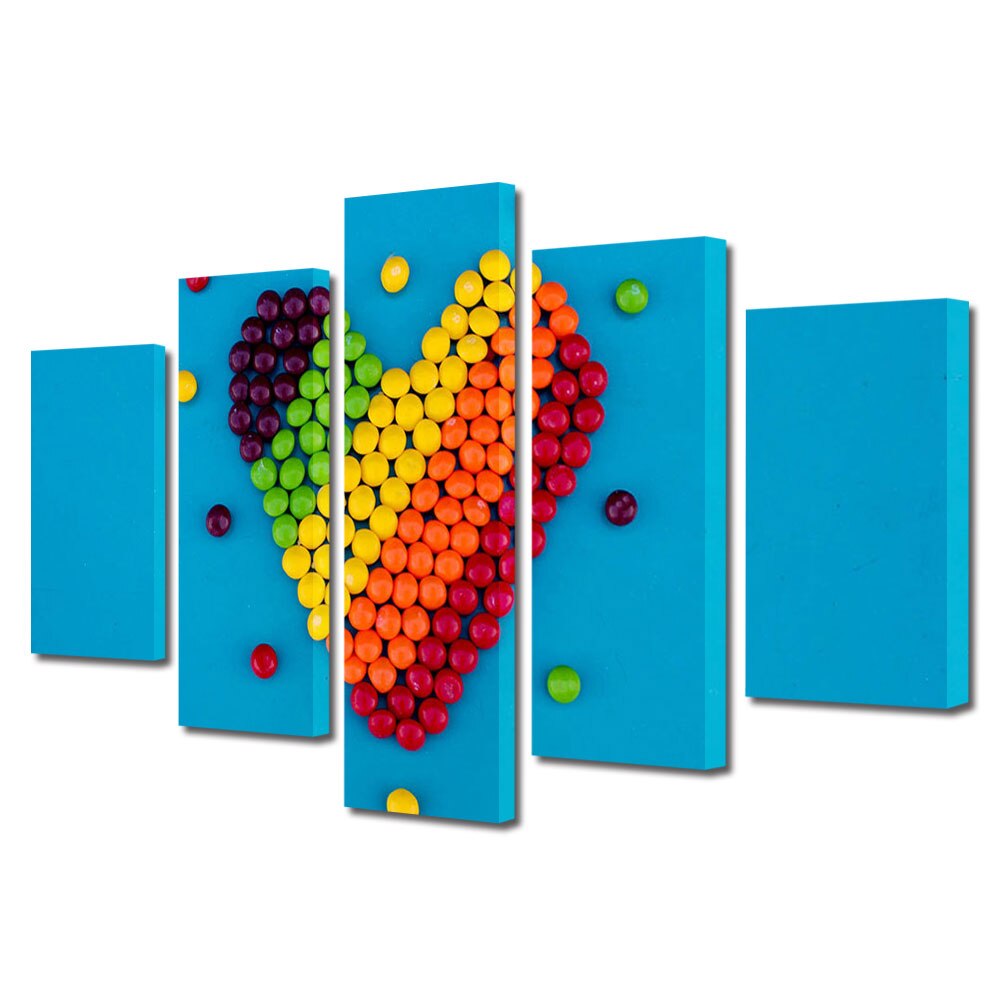 Set Tablouri Multicanvas 5 piese Colectia Ziua Indragostitilor, Dragobete, Valentine's Day, Culorile inimii, Decoratiuni Moderne pentru Casa, 120 x 225 cm