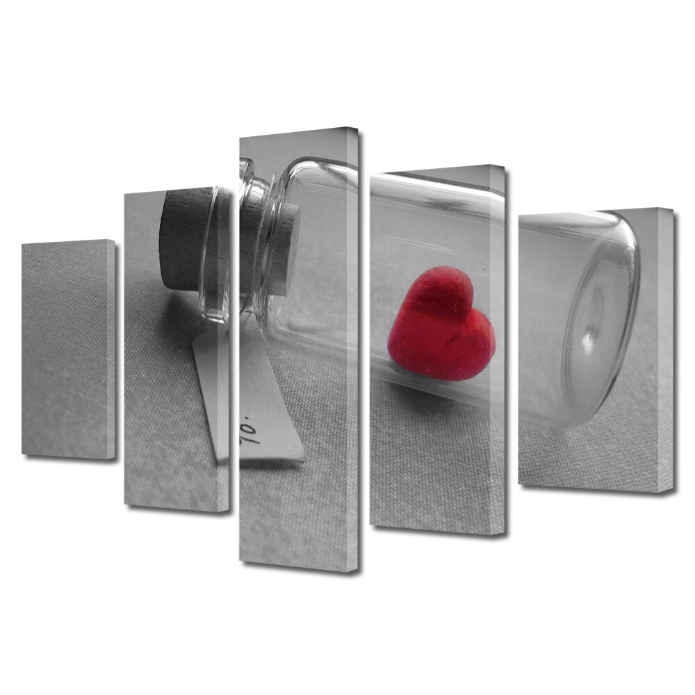 Set Tablouri Multicanvas 5 piese Colectia Ziua Indragostitilor, Dragobete, Valentine's Day, Inima capturata, Decoratiuni Moderne pentru Casa, 120 x 225 cm