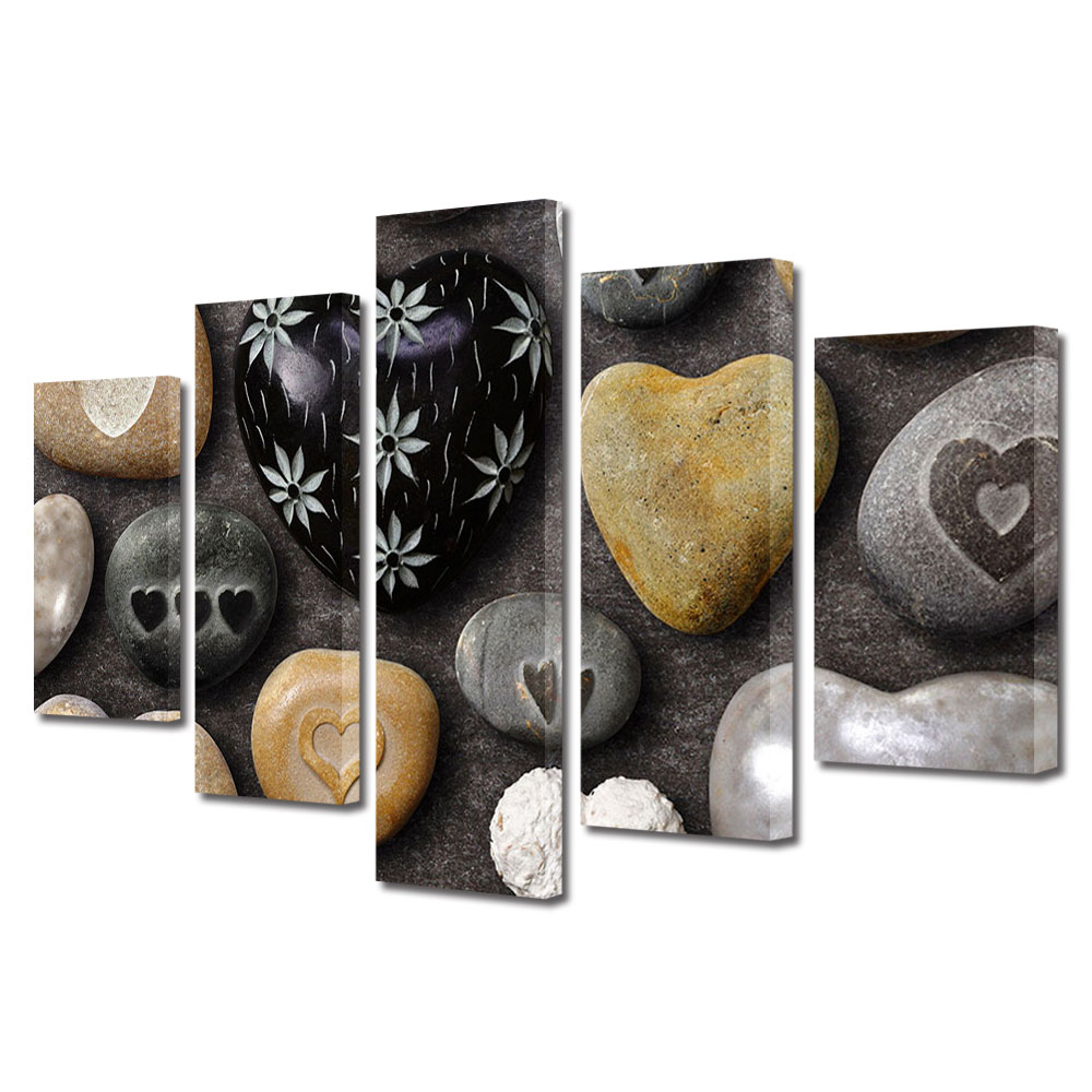 Set Tablouri Multicanvas 5 piese Colectia Ziua Indragostitilor, Dragobete, Valentine's Day, Inimi de piatra, Decoratiuni Moderne pentru Casa, 120 x 225 cm