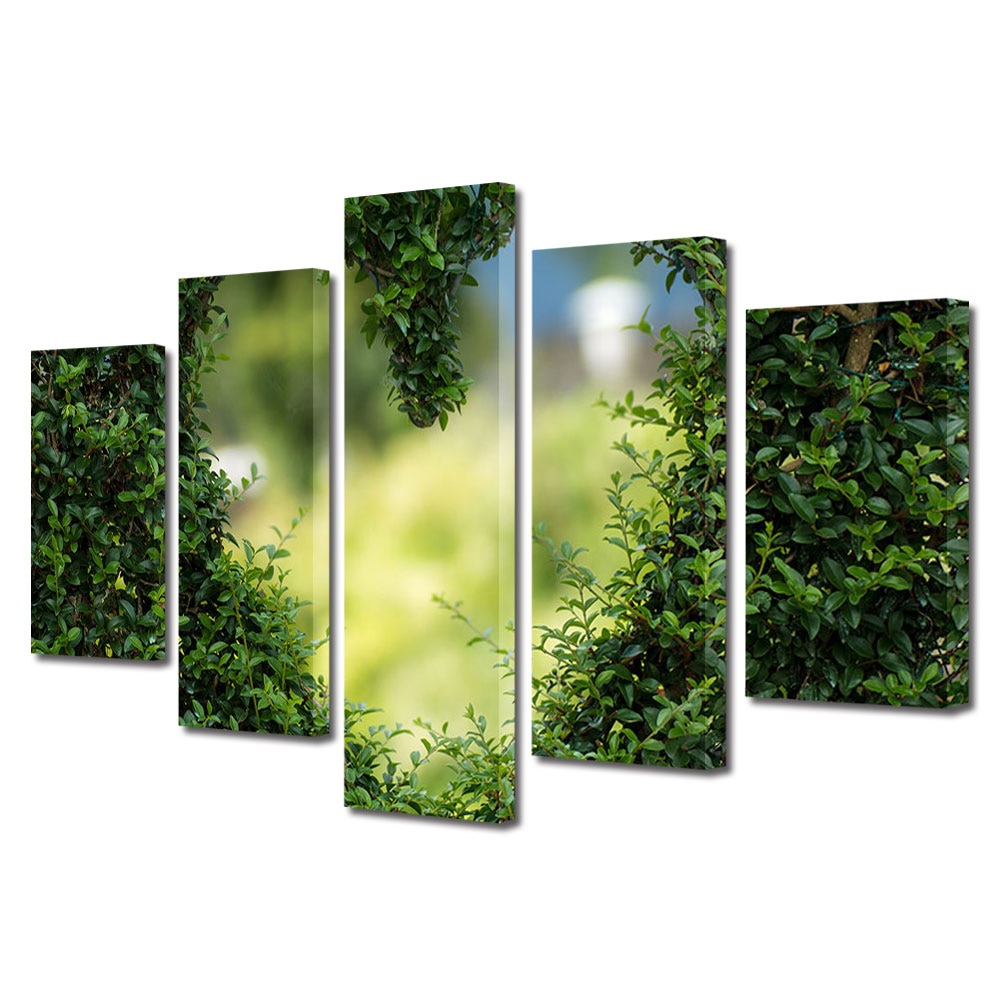 Set Tablouri Multicanvas 5 piese Colectia Ziua Indragostitilor, Dragobete, Valentine's Day, Inima din frunze, Decoratiuni Moderne pentru Casa, 120 x 225 cm