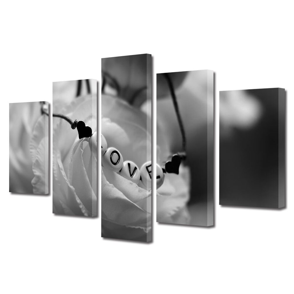 Set Tablouri Multicanvas 5 piese Colectia Ziua Indragostitilor, Dragobete, Valentine's Day, Bratara si trandafiri, Decoratiuni Moderne pentru Casa, 120 x 225 cm
