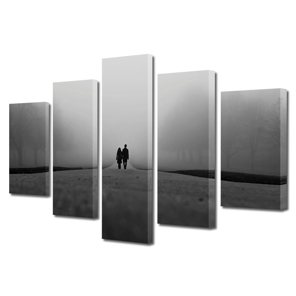 Set Tablouri Multicanvas 5 piese Colectia Ziua Indragostitilor, Dragobete, Valentine's Day, Drum in doi, Decoratiuni Moderne pentru Casa, 120 x 225 cm