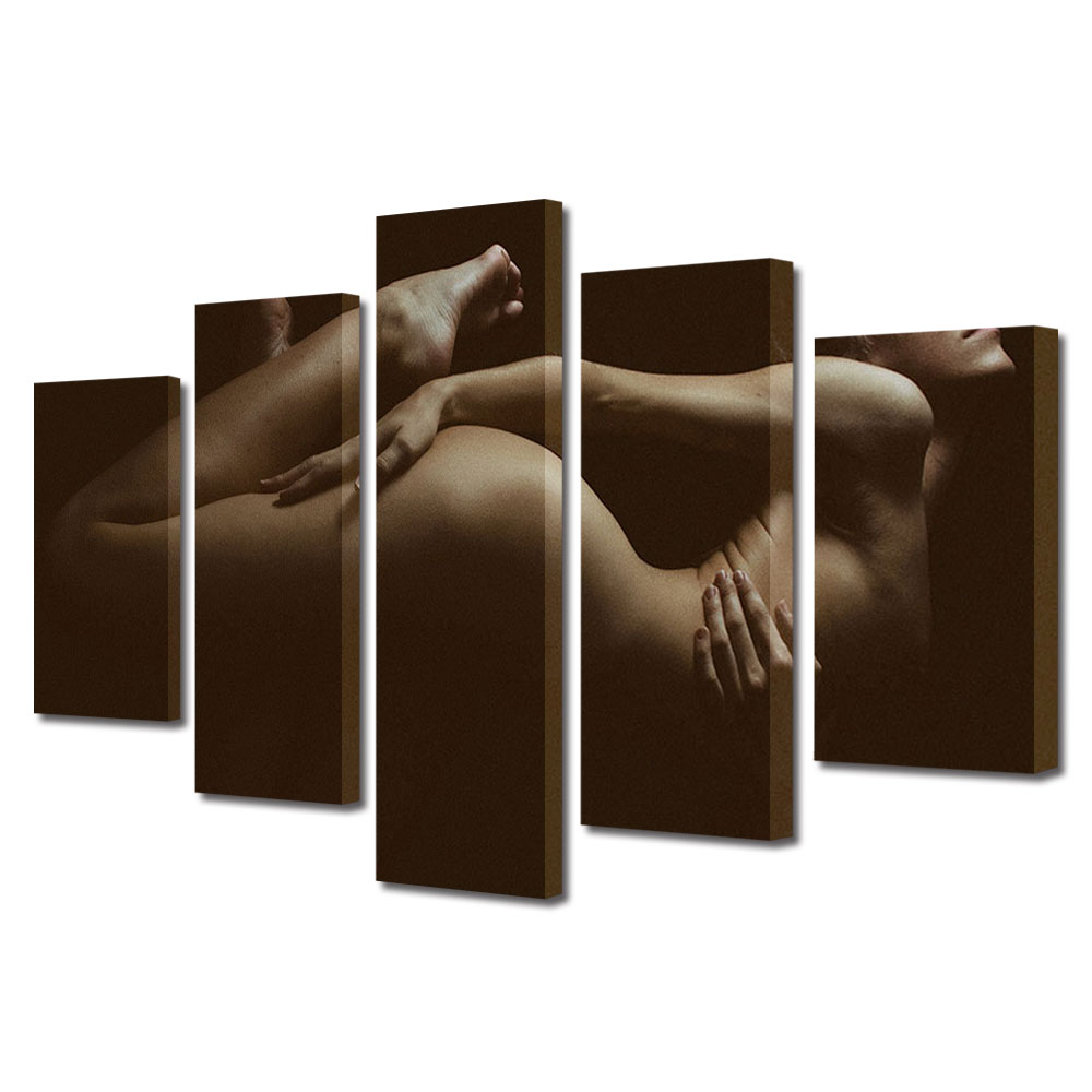 Set Tablouri Multicanvas 5 piese Colectia Ziua Indragostitilor, Dragobete, Valentine's Day, Femeie dezbracata, Decoratiuni Moderne pentru Casa, 120 x 225 cm