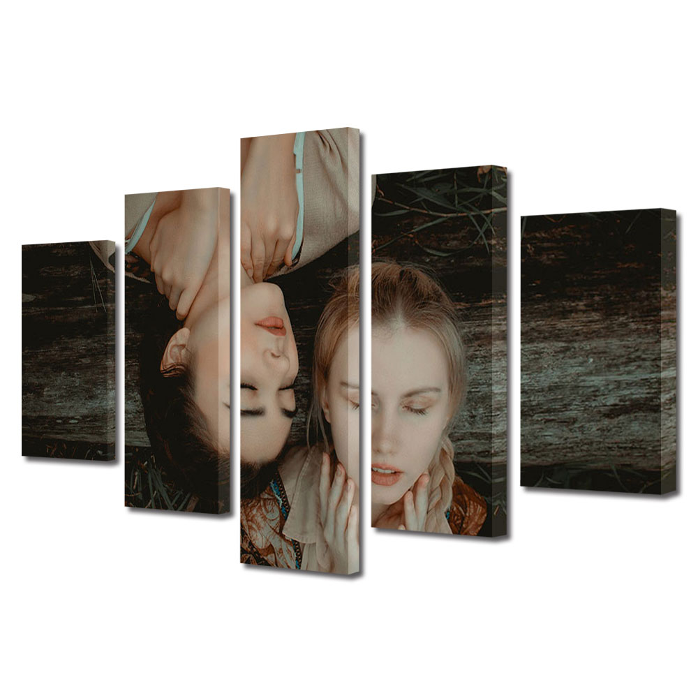 Set Tablouri Multicanvas 5 piese Colectia Ziua Indragostitilor, Dragobete, Valentine's Day, Femei diametral opuse, Decoratiuni Moderne pentru Casa, 120 x 225 cm