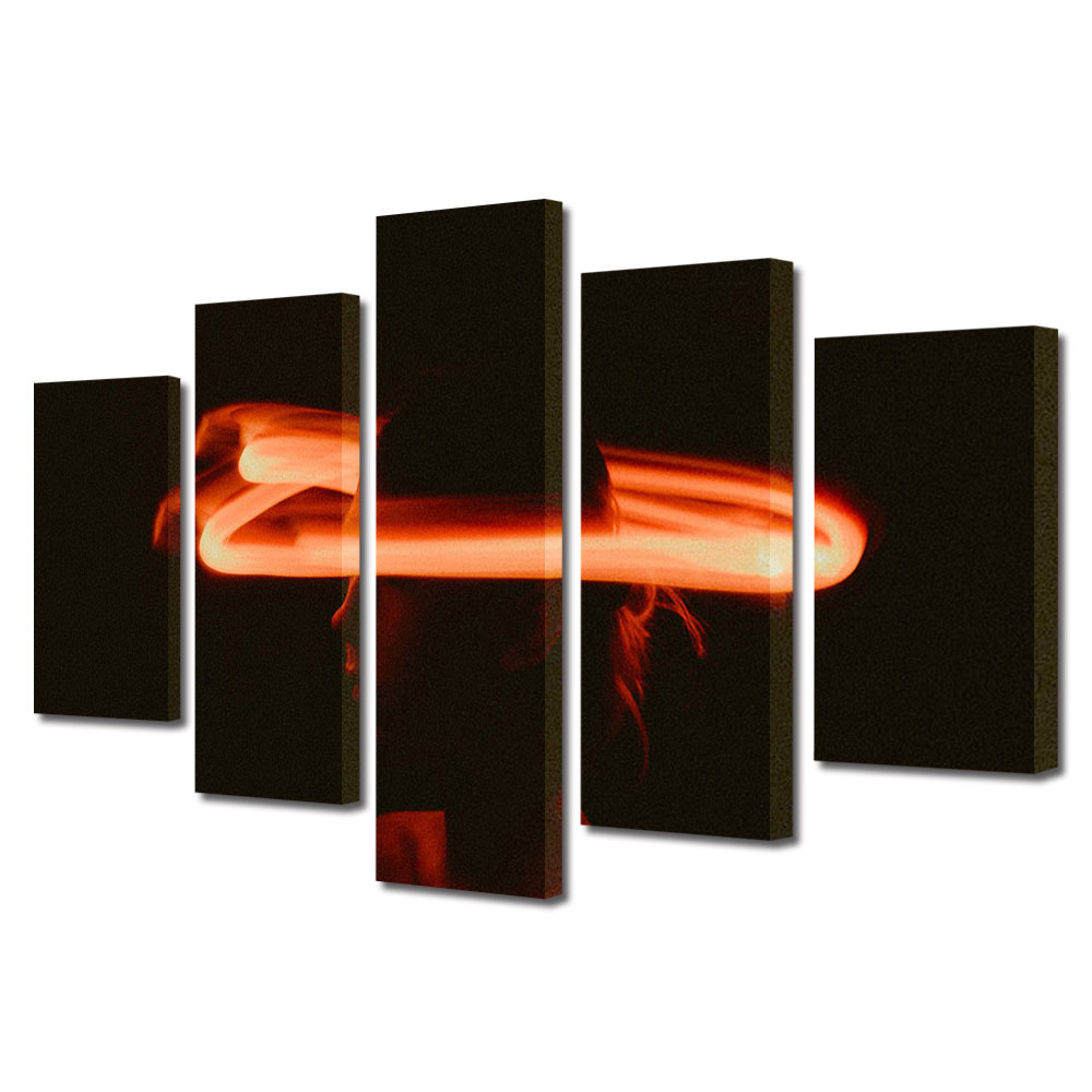 Set Tablouri Multicanvas 5 piese Colectia Ziua Indragostitilor, Dragobete, Valentine's Day, Neon rosu, Decoratiuni Moderne pentru Casa, 120 x 225 cm