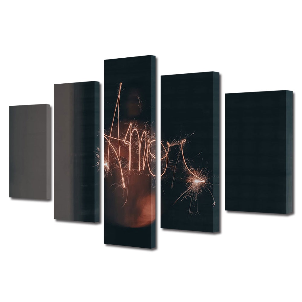 Set Tablouri Multicanvas 5 piese Colectia Ziua Indragostitilor, Dragobete, Valentine's Day, Iubire neon, Decoratiuni Moderne pentru Casa, 120 x 225 cm