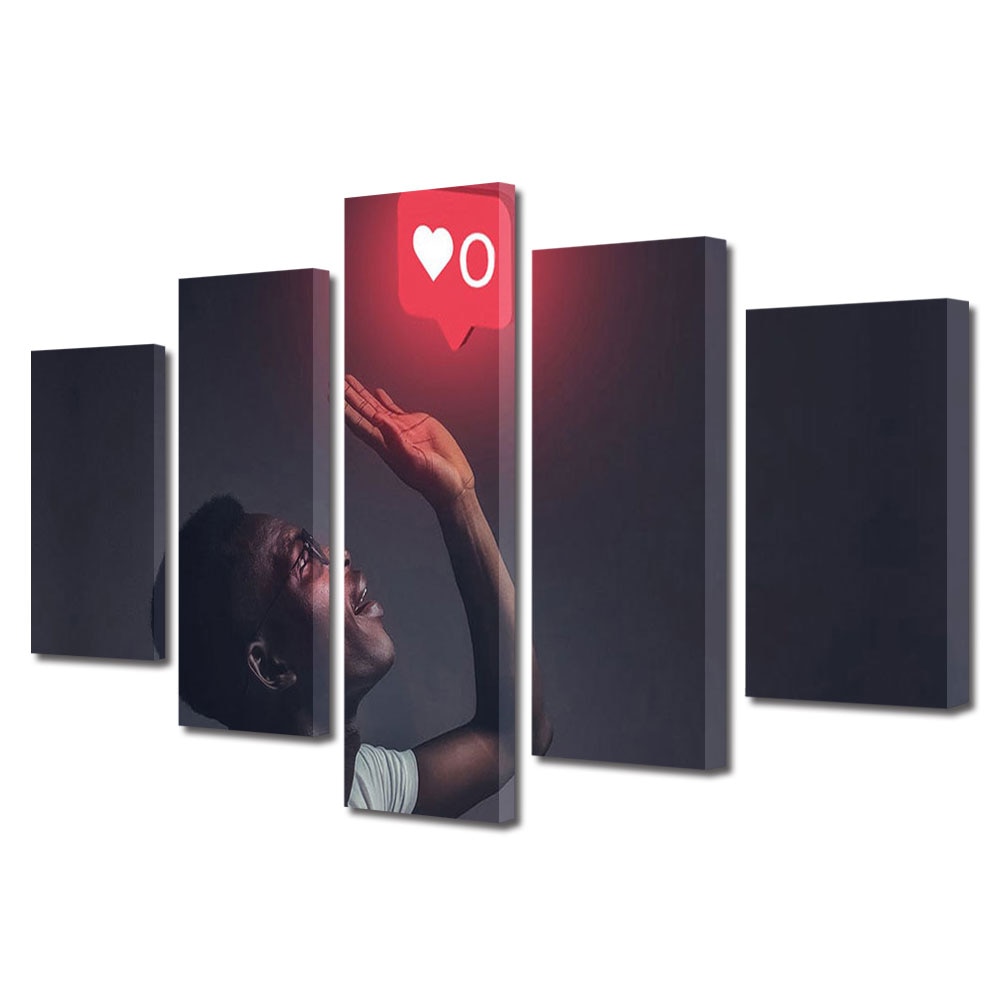 Set Tablouri Multicanvas 5 piese Colectia Ziua Indragostitilor, Dragobete, Valentine's Day, Niciun like, Decoratiuni Moderne pentru Casa, 120 x 225 cm