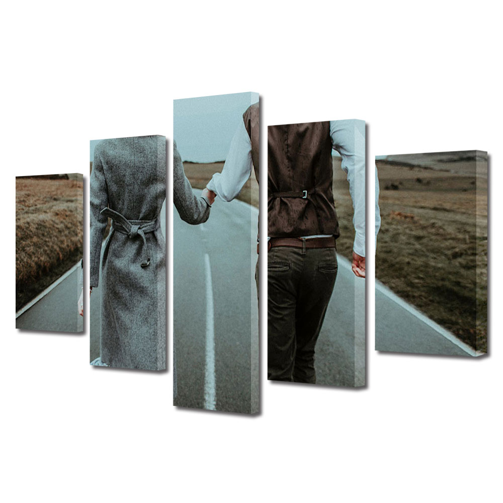 Set Tablouri Multicanvas 5 piese Colectia Ziua Indragostitilor, Dragobete, Valentine's Day, Fiecare drum impreuna, Decoratiuni Moderne pentru Casa, 120 x 225 cm