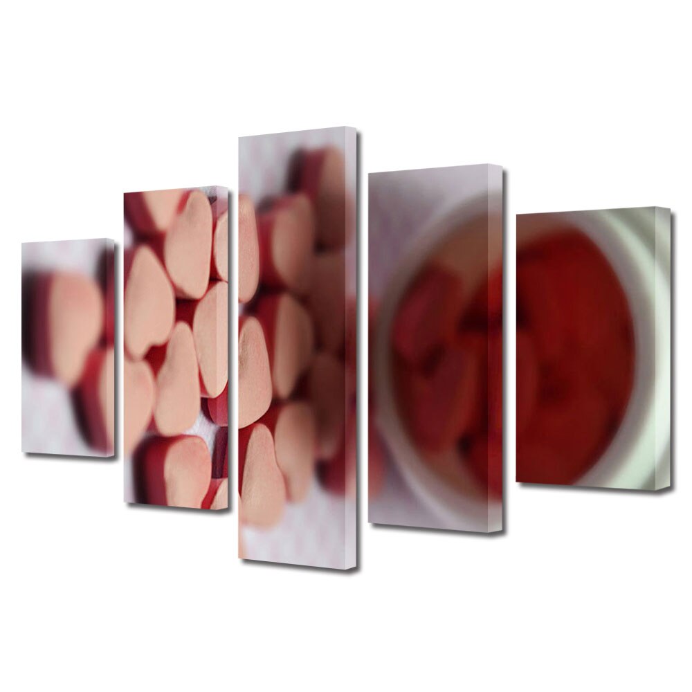 Set Tablouri Multicanvas 5 piese Colectia Ziua Indragostitilor, Dragobete, Valentine's Day, Flaconul cu inimioare, Decoratiuni Moderne pentru Casa, 120 x 225 cm