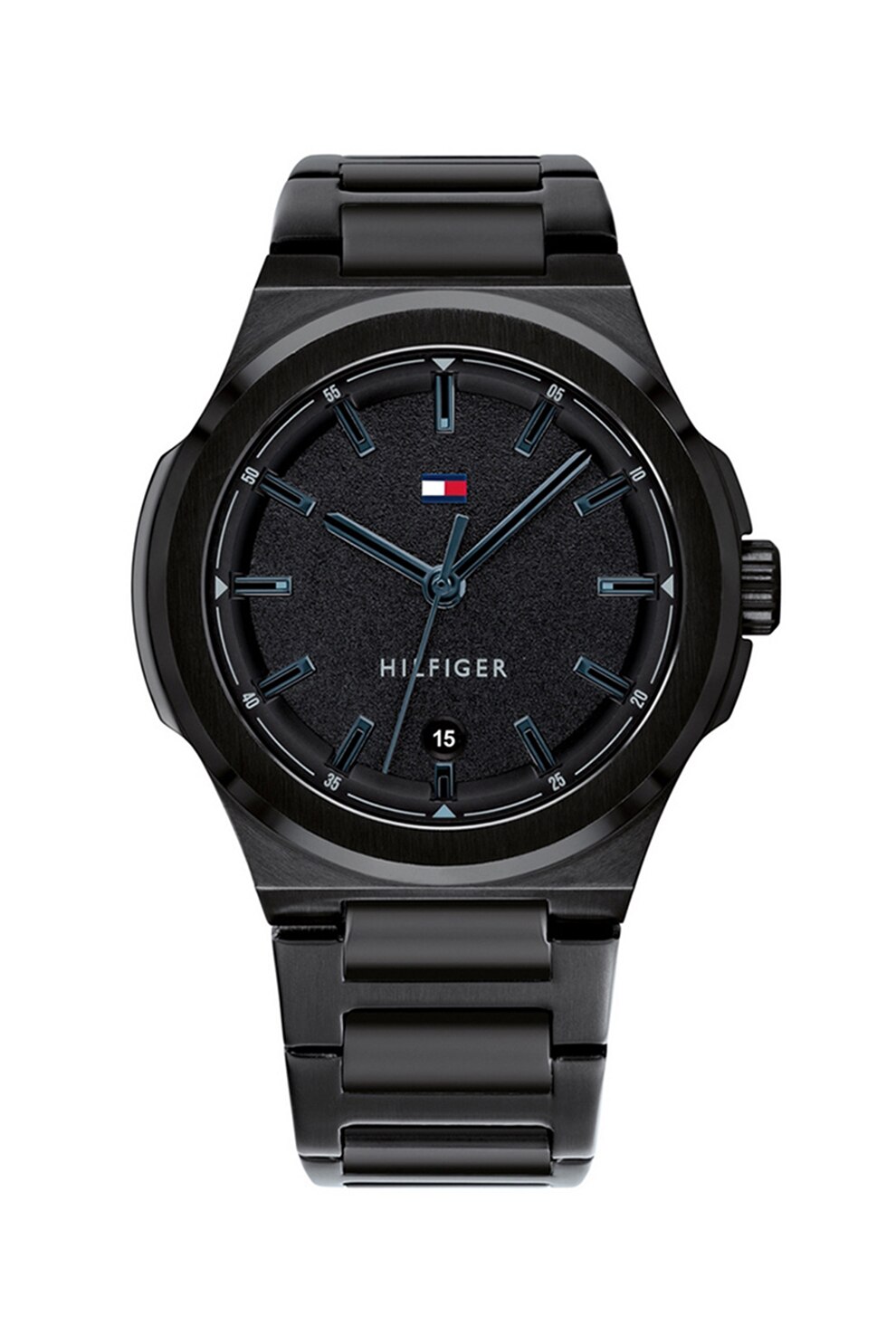 Tommy Hilfiger, Ceas analog cu bratara metalica Princeton, Negru/Albastru inchis
