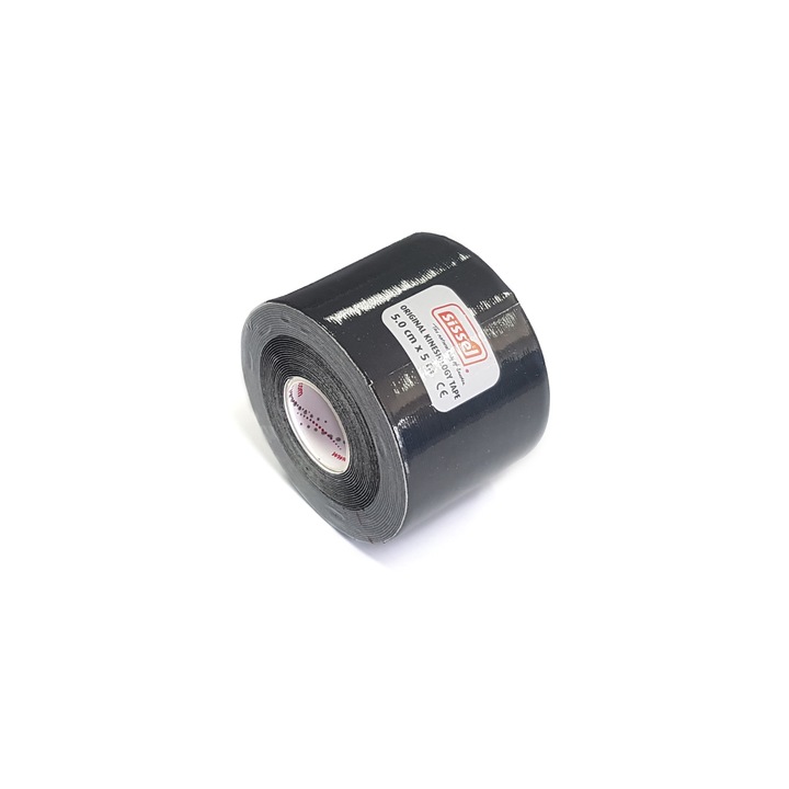 Banda kinesiologica, negru, 5 cm x 5 m - Sissel Kinesiology Tape