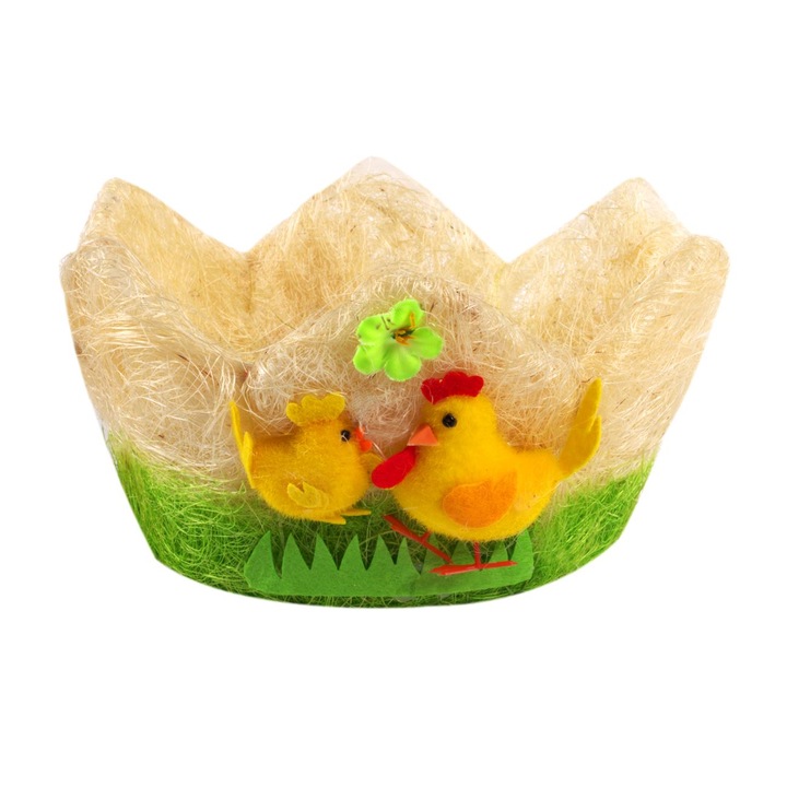 Cos decorativ de paste cu pui si iarba, 20x10 cm, Multicolor