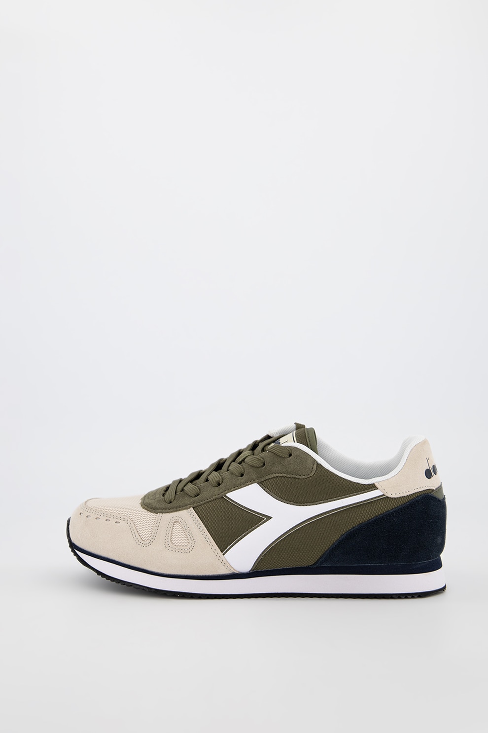 Diadora, Pantofi sport din piele intoarsa si material textil Simple Run, Verde oliv/albastru/gri deschis, 7.5