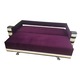 Canapea extensibila Lara, MobAmbient, Mov cu Alb, material textil si imitatie de piele, extensie 140 cm din plasa de arcuri tip relaxa, cu lada de depozitare, 3 perne mari incluse, 230 x 140 cm