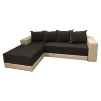 Coltar extensibil Aida, MobAmbient, Negru cu Crem, material textil, 140 cm din plasa de arcuri tip relaxa, 1 lada de depozitare, 4 perne mari incluse, 260 x 180 cm
