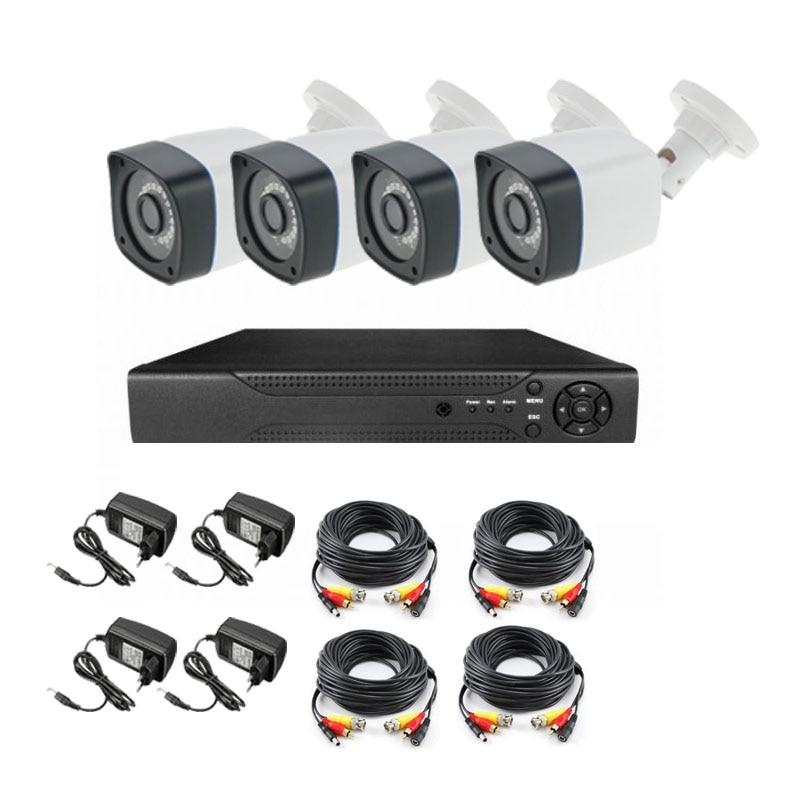 Kit Complet Interior/Exterior Cu 4 Camere 2MP 20 Metri Tip bullet+ DVR ICS-Crystal, Transmisie Pe Internet