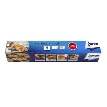 Hartie pentru Copt Zorex Clasic in Rola, 30cm x 6m, Greutate 100g, Pergament pentru Tavi, Siliconata si Termorezistenta Hartie pentru Copt Zorex Clasic in Rola, 30cm x 6m, Greutate 100g, Pergament pentru Tavi, Siliconata si Termorezistenta