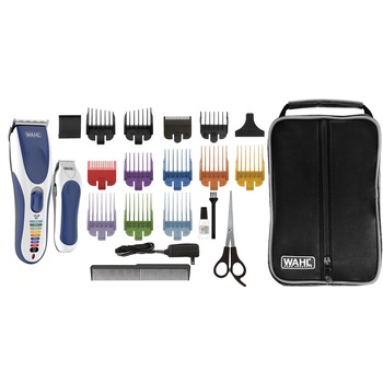 Set de tuns parul Wahl Pro Cordless 09649-916, alimentare acumulator, 1-25 mm, 8 capete ghidare, autoascutire, lame otel-carbon, albastru Set de tuns parul Wahl Pro Cordless 09649-916, alimentare acumulator, 1-25 mm, 8 capete ghidare, autoascutire, lame otel-carbon, albastru