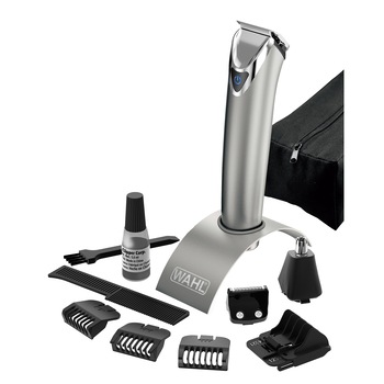 Aparat de tuns barba din inox Wahl 09818-116 include si trimmer pentru nas si urechi, alimentare acumulator, lame otel cu autoascutire, 4 capete de ghidare, 3 piepteni pentru tuns barba, autonomie 240 minute, gri Aparat de tuns barba din inox Wahl 09818-116 include si trimmer pentru nas si urechi, alimentare acumulator, lame otel cu autoascutire, 4 capete de ghidare, 3 piepteni pentru tuns barba, autonomie 240 minute, gri