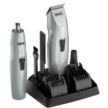 Set de tuns mustata si barba Wahl 05606-308 + trimmer pentru nas si urechi, 3 capete incluse, lame din otel, argintiu Set de tuns mustata si barba Wahl 05606-308 + trimmer pentru nas si urechi, 3 capete incluse, lame din otel, argintiu