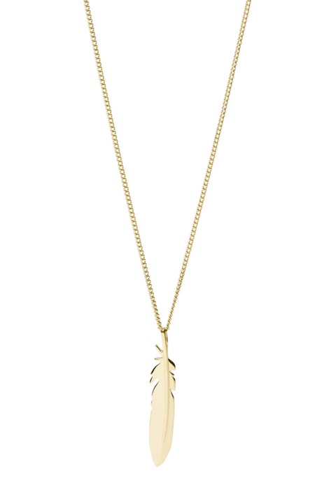 Fossil, Colier cu pandantiv in forma de pana, Auriu