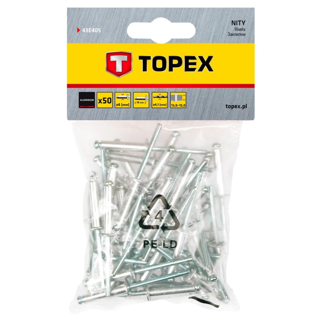 Set de nituri din aluminiu, 4 x 18 mm, 50 de bucati, Topex 43E405
