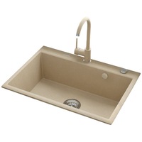 Pachet chiuveta bucatarie granit cu baterie Kring, compozit granit, 700x520mm, adancime 197mm, montare pe blat, bej