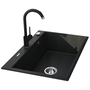 Pachet chiuveta granit cu baterie Kring, compozit granit, 700x520mm, adancime 197mm, montare pe blat, negru Pachet chiuveta granit cu baterie Kring, compozit granit, 700x520mm, adancime 197mm, montare pe blat, negru