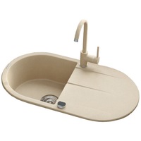 Pachet chiuveta bucatarie granit cu scurgator si baterie Kring, compozit granit, 780x440mm, adancime 180mm, reversibila, montare pe blat, bej