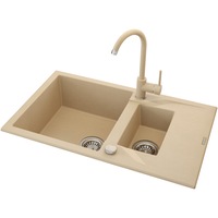 pachet chiuveta granit cu semiscurgator si baterie kring compozit granit 780x490mm adancime 180mm reversibila montare pe blat bej imagen 54_0_
0
