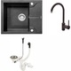 Pachet chiuveta bucatarie granit cu semiscurgator si baterie Kring, compozit granit, 590x490mm, adancime 180mm, reversibila, montare pe blat, negru