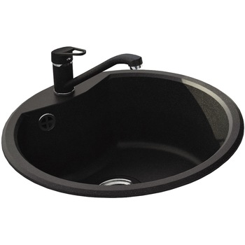 Pachet chiuveta granit cu baterie bucatarie Kring, compozit granit, 480mm, adancime 180mm, montare pe blat, negru Pachet chiuveta granit cu baterie bucatarie Kring, compozit granit, 480mm, adancime 180mm, montare pe blat, negru