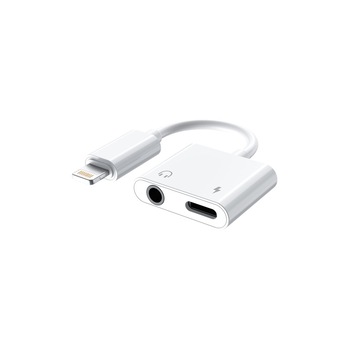 Cablu adaptor Iphone, Active, Spliter 2 in 1, mufa audio jack mama 3.5mm Casti/Boxe si Incarcare Lightning, Cupru Cablu adaptor Iphone, Active, Spliter 2 in 1, mufa audio jack mama 3.5mm Casti/Boxe si Incarcare Lightning, Cupru