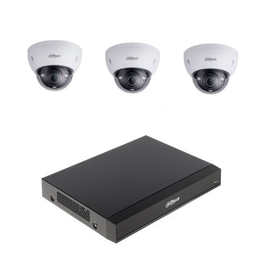 Sistem supraveghere profesional cu 3 camere HDCVI Dahua 8MP 4K zoom motorizat, IR50m,H.265+