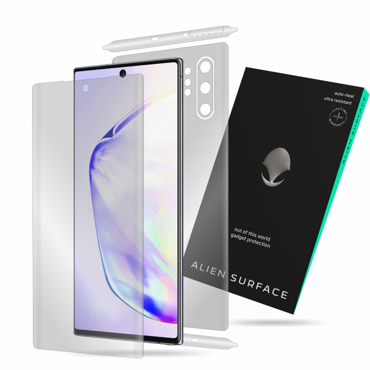 Alien Surface fólia, Samsung Galaxy Note 10 Plus, képernyővédő fólia, hátlapvédő, oldalvédő, átlátszó