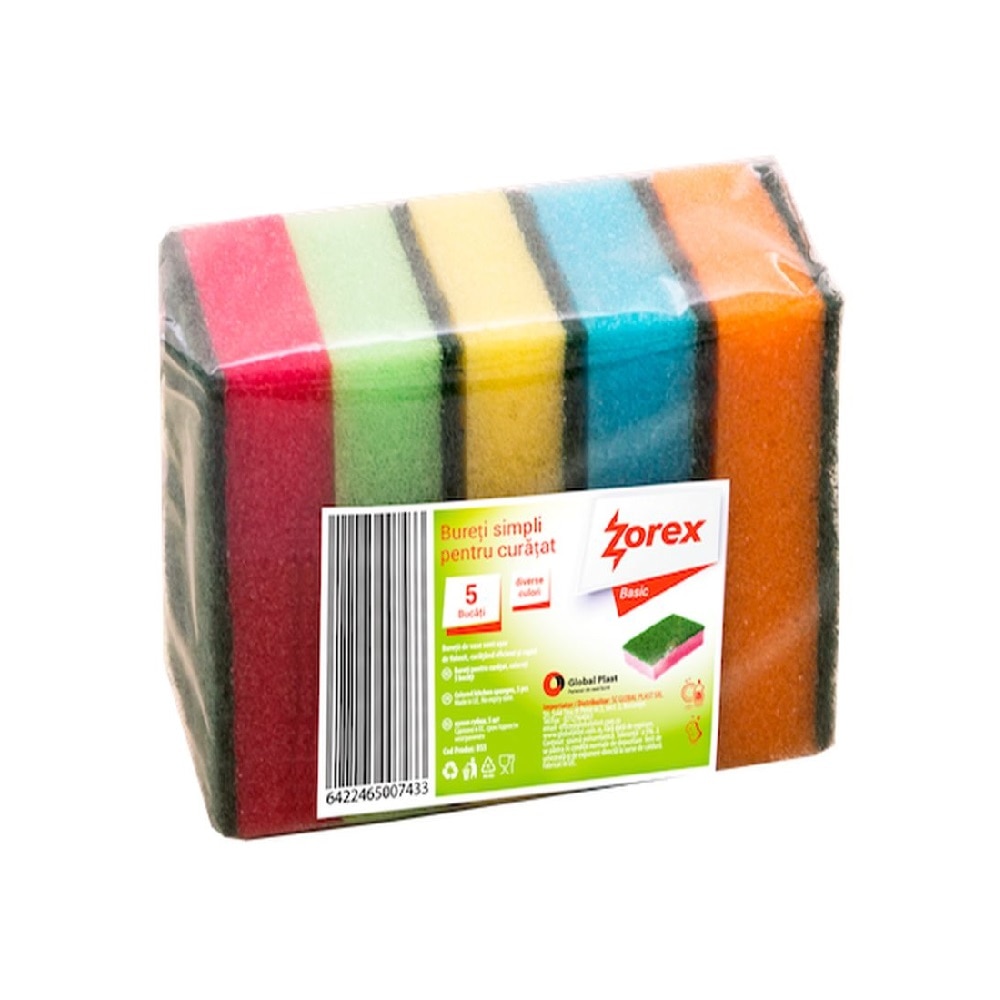 Set 5 Bureti Simpli Colorati Zorex Basic, 78x48x25 mm, Spuma Poliuretanica si Fibra Abraziva