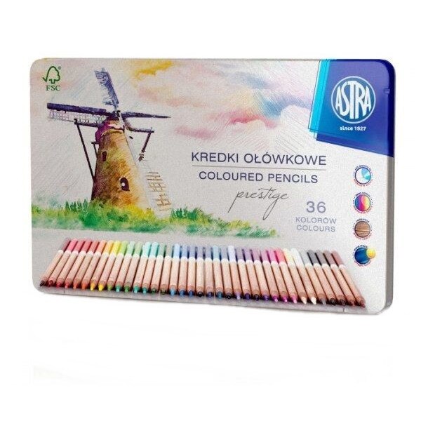 Creioane din lemn de cedru colorate in cutie metalica Astra Prestige 36 de culori