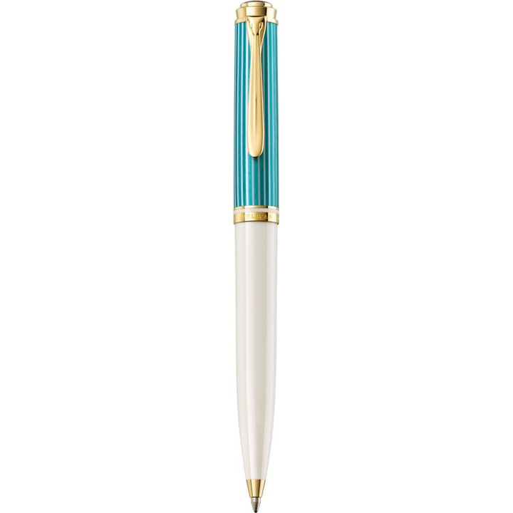 Pix Pelikan Souveran K600, mina tip parker, accesorii placate cu aur, corp turcoaz-alb