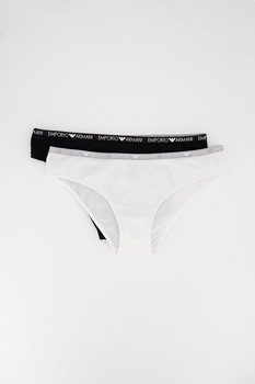 Emporio Armani Underwear, Set de chiloti cu banda logo in talie - 2 perechi, Alb/Negru, XL