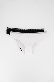 Emporio Armani Underwear, Set de chiloti cu banda logo in talie - 2 perechi, Alb/Negru, XL Emporio Armani Underwear, Set de chiloti cu banda logo in talie - 2 perechi, Alb/Negru, XL