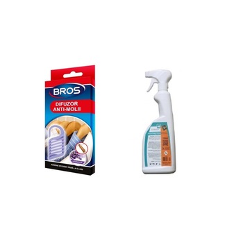 Pachet anti molii cu difuzor cu agatatoare cu lavanda Bros si insecticid Pestmaster Fastmetrin universal 750ml Pachet anti molii cu difuzor cu agatatoare cu lavanda Bros si insecticid Pestmaster Fastmetrin universal 750ml