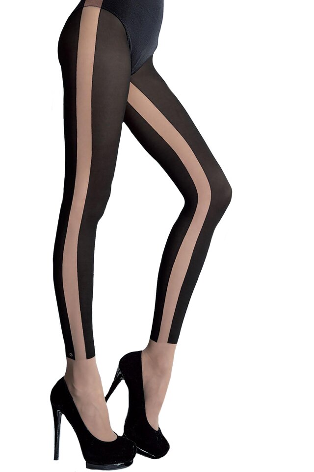 Ciorap pantalon, model de dunga lata pe lateral, D&J Exclussive, Natural